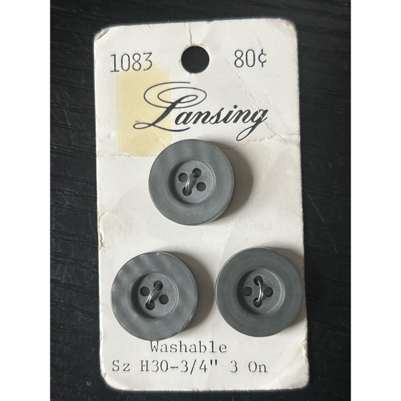 Lansing Other - Vintage Lansing Grey Buttons 3/4 Inch 4-Hole Set of 3 New‎ Old Stock 1083